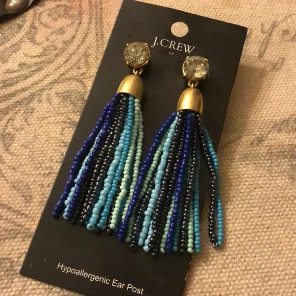 J. Crew Multi Blue Tassel Beaded Earrings - Picture 1 of 4